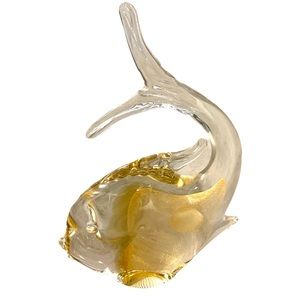 Murano Art Glass Sparkling Gold WHALE Figurine 4”